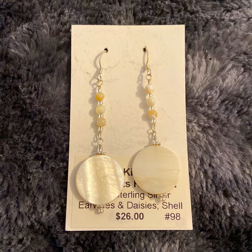 FINAL NEW BlueKimbler Solid Sterling Silver & Shell Dangling Earrings - Picture 1 of 4
